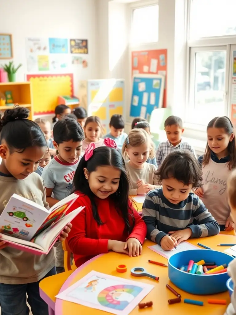 A group of children happily engaged in learning activities in a GHDF-supported school, illustrating the foundation's commitment to education.